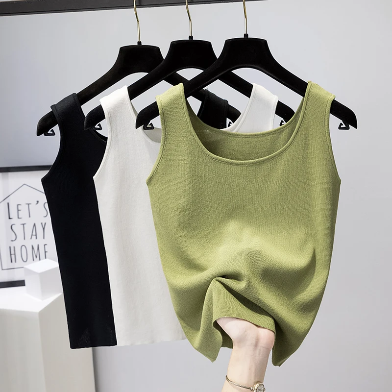 

New 2024 Summer new knitted vest suspender women's sleeveless top bottoming shirt