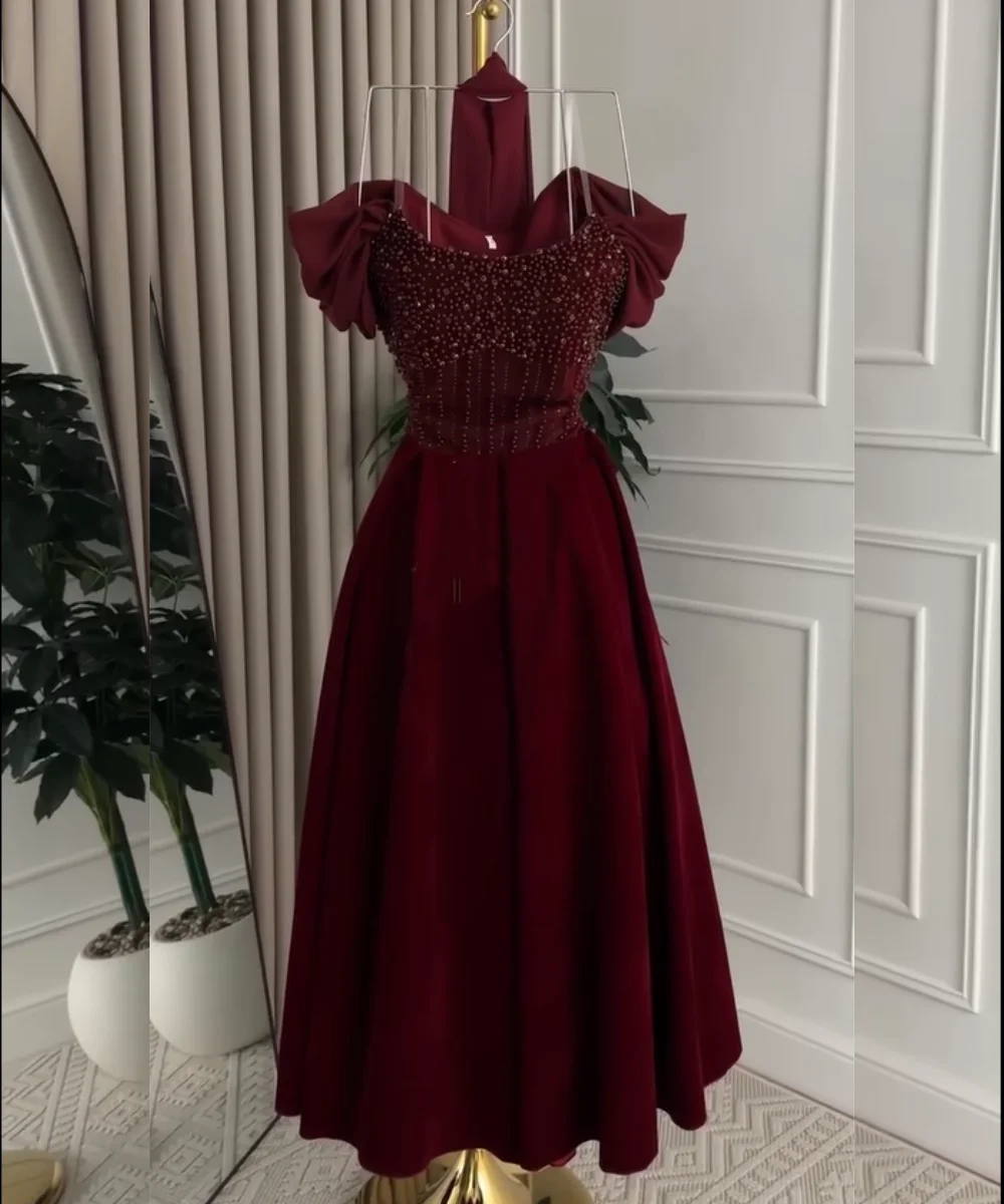 Personalizado combinando veludo plissado lantejoulas a linha fora do ombro midi vestidos de noite luxo 2025 celebridade estilo moderno