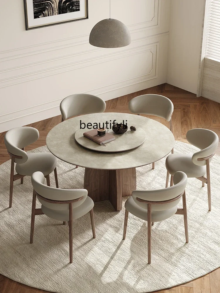 

smt7486 French Retro Solid Wood round Table Small Apartment Home New Dining Table Cream Style Designer Stone Plate Dining Table7