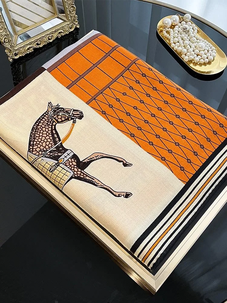New style silk and wool scarf for women large square with air conditioner room shawl outerwear