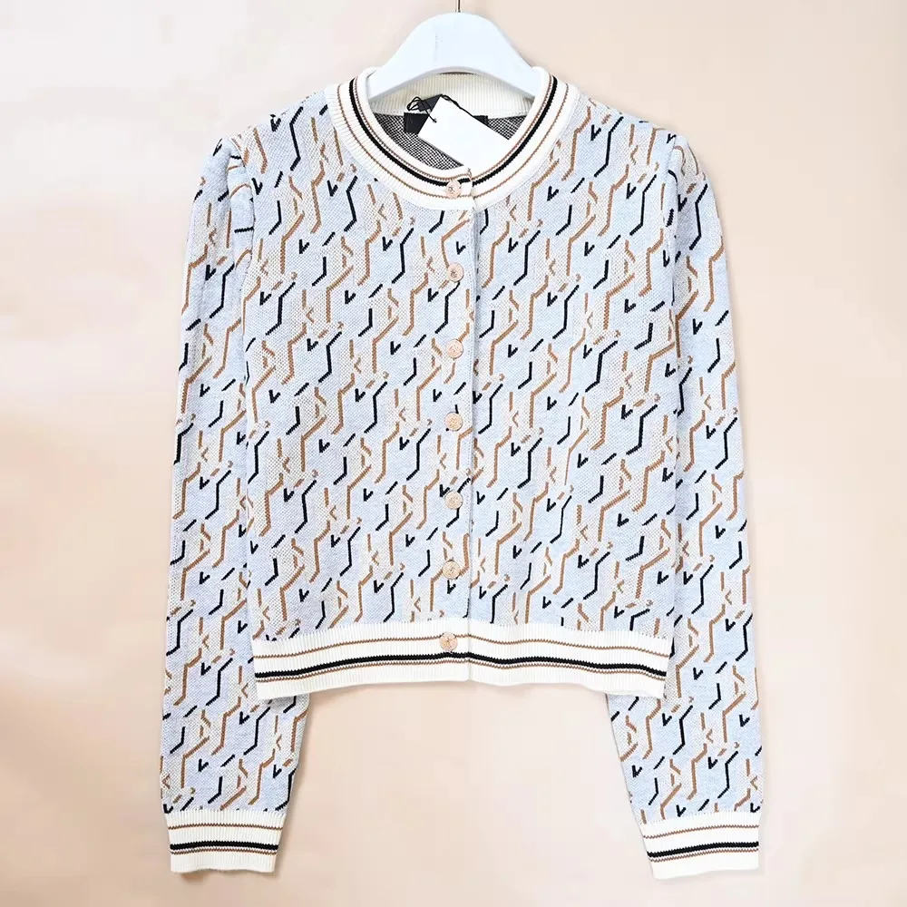 

Knitted Floral Pattern round Neck Open Cardigan Women's Versatile Style Long Sleeve Short Length Spring Fashion Ladies Sweater