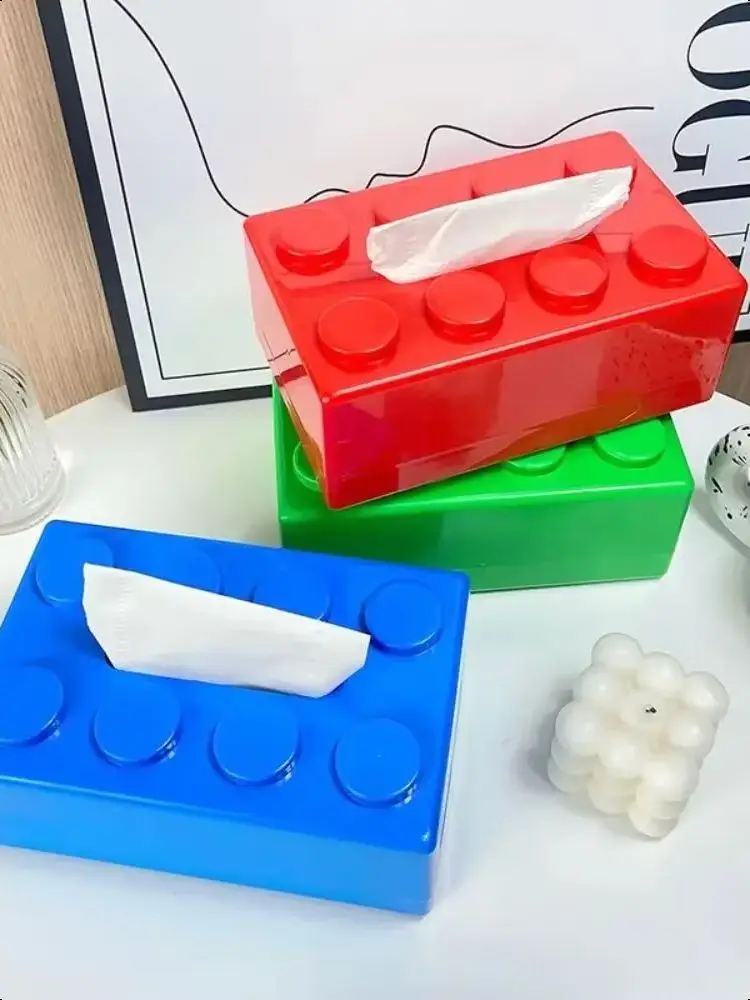 Creative Building Blocks with Spring Tissue Box Wall-mounted Perforation-free Paper Holder Bathroom Face Towel Box Organizer