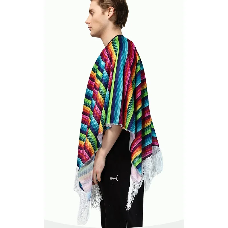 Kostiumy Akcesoria Meksykańska Serapa Poncho - Duży, ludowy płaszcz z żywymi kolorowymi blokami do Cosplayu i Festiwali