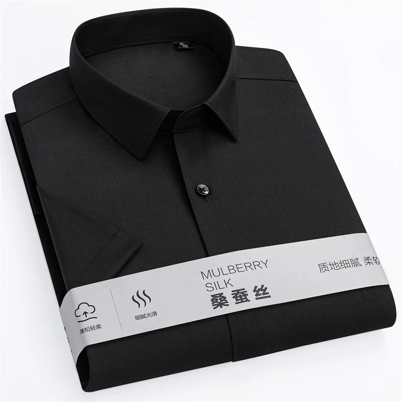 New Men's Business Modal Shirt Short Sleeve Summer Mulberry Silk Smooth Soft Social Slim Formal Man Clothing Big Size 7XL-8XL
