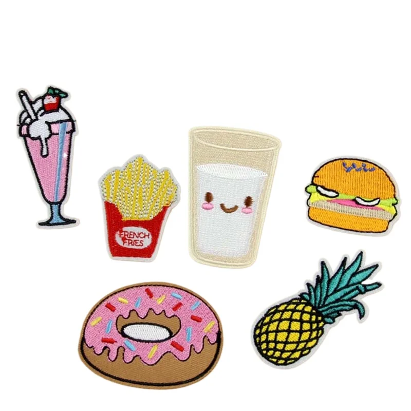 Loverly Donut Hamberger Milk Heart Embroidery Clothes Patch For Clothing Iron On Patch Punk Girl Woman Motif Applique Accessory