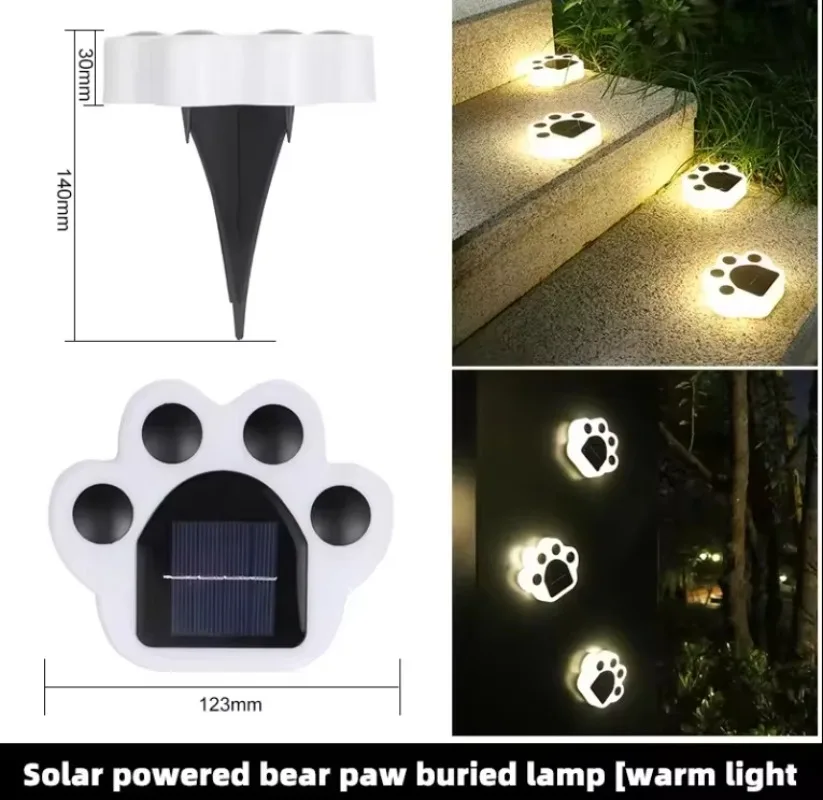 

New Outdoor LED Solar Garden Cat's Paw Lawn Light Bear Paw Shape Garden Decorative Light Lawn Passage Ground Light