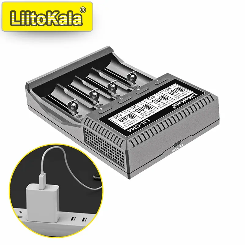 شاحن LiitoKala Lii-CH4 الذكي لـ 18650/21700/26650/AA/AAA/Ni-MH/Li-ion، 1.2V/1.5V 4 فتحات شحن سريع، USB-C، كشف تلقائي - 3