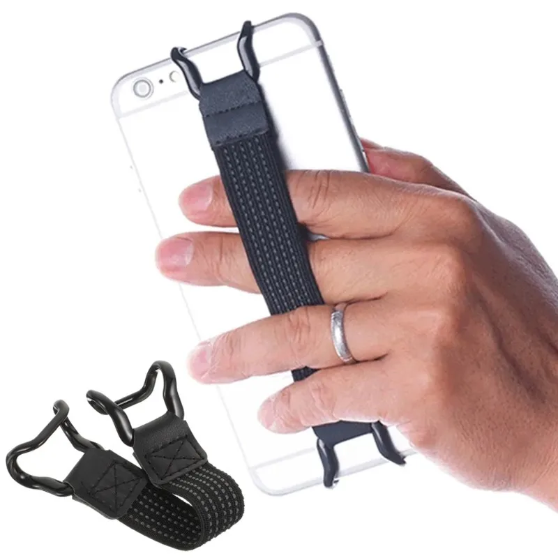 Universal Finger Grip Elastic Band Strap Phone Holder One Hand Operation Anti-slip Strong Metal Bracket Strap for Mobile/ipad