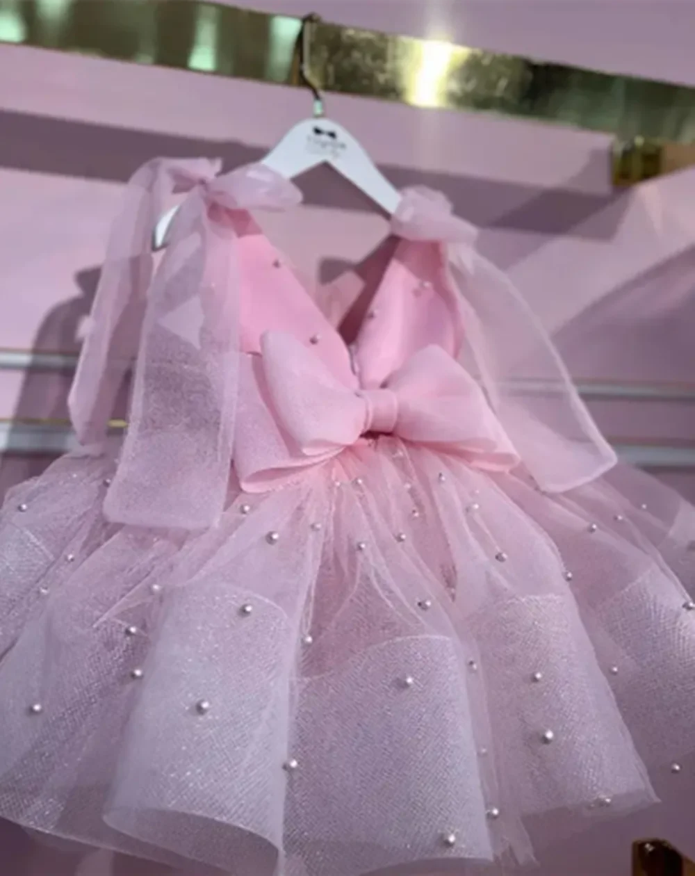 Customized Pink Flower Girl Dresses For Wedding Pearls Sleeveless Puffy Cute Baby Birthday Party First Communion Pageant Gown