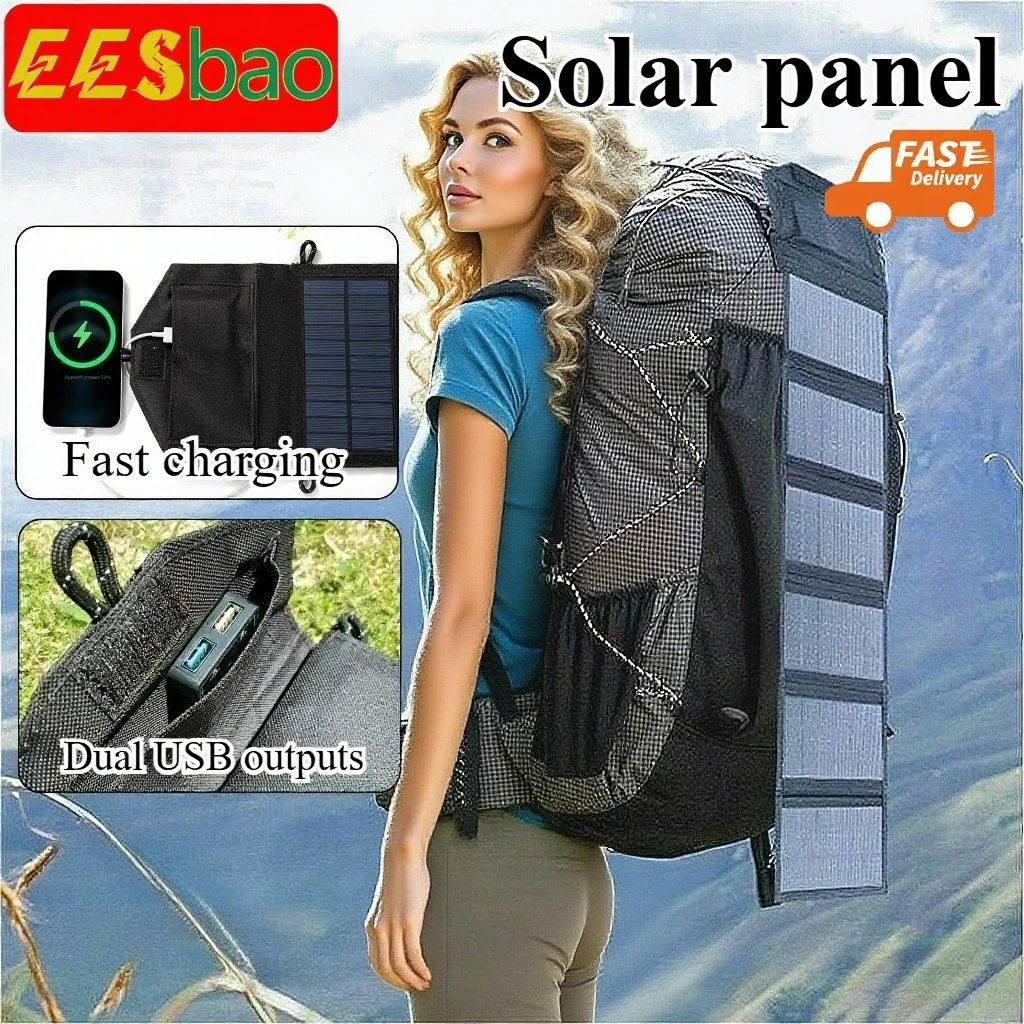 

Солнечное зарядное устройство EESBAO, 3 устройства, быстрая зарядка через USB-C/QC3.0, IPX4, водонепроницаемая складная панель 100 Вт для кемпинга, пешего туризма, экстренной помощи
