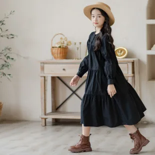 قميص شتوي وخريفي لعام 2025 فستان أبيض للأطفال لحفلات الأطفال الأميرة للفتيات بأزرار طويلة بطبقات فستان للمراهقين من 4 8 إلى 10 12 14 سنة