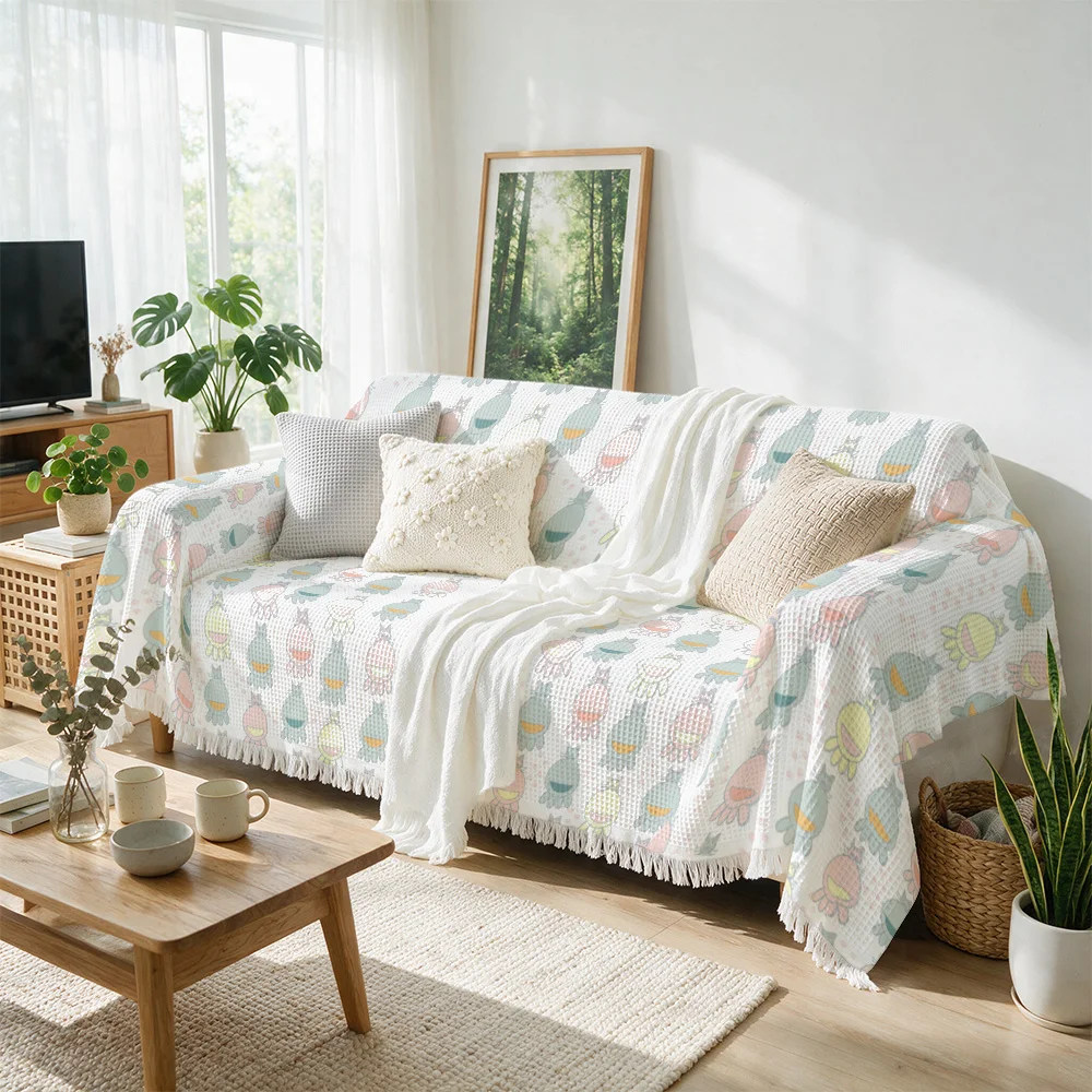 Cute Pastel Pattern Throw Blanket Sofa Throw Cover Cotton Cozy Spring Decor for Living Room Couch Bedding Accent Nursery Home