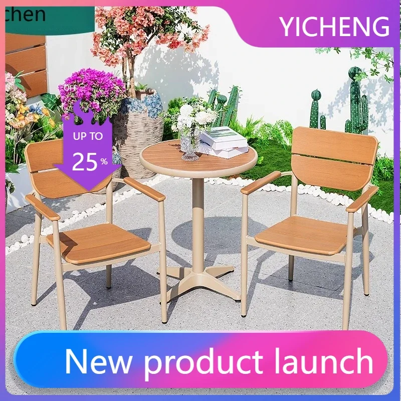

LYY Outdoor Table and Chair Plastic Wood Courtyard Cafe Villa Project Balcony Outdoor Table and Chair