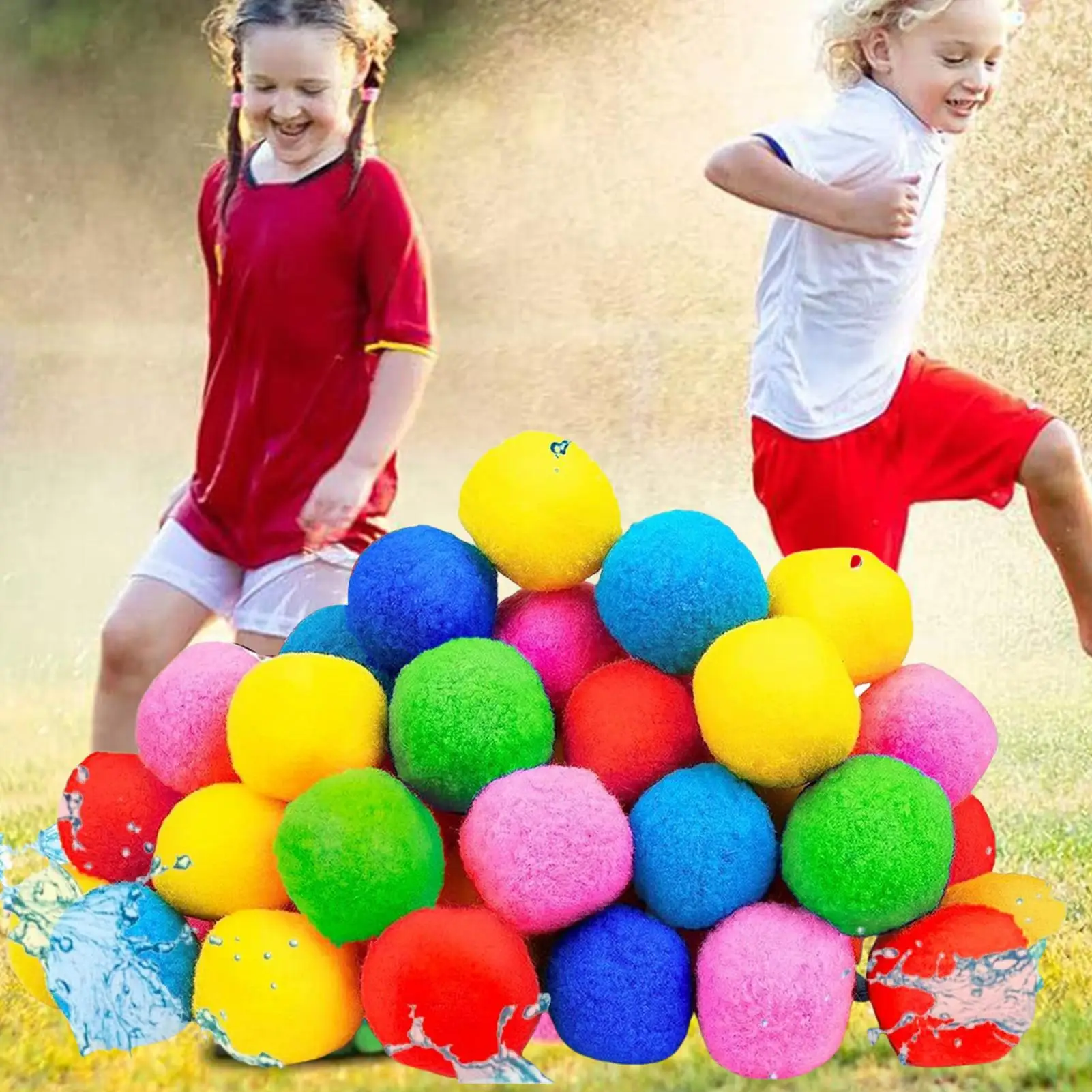 Palloncino d'acqua riutilizzabile 60 pezzi Palla di spugna d'acqua con custodia Morbido giocattoli da spiaggia multicolori per bambini Famiglia di adulti