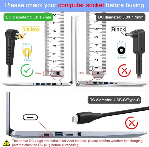 Imagen 2 del producto Cargador/adaptador de CA para ordenador portátil de 19V 2.37A para Acer Aspire E5-511 E5-422 E5-471 E5-571 E5-573 E5-475 E5-772 E5-421 E5-523 E5-473 E5-721