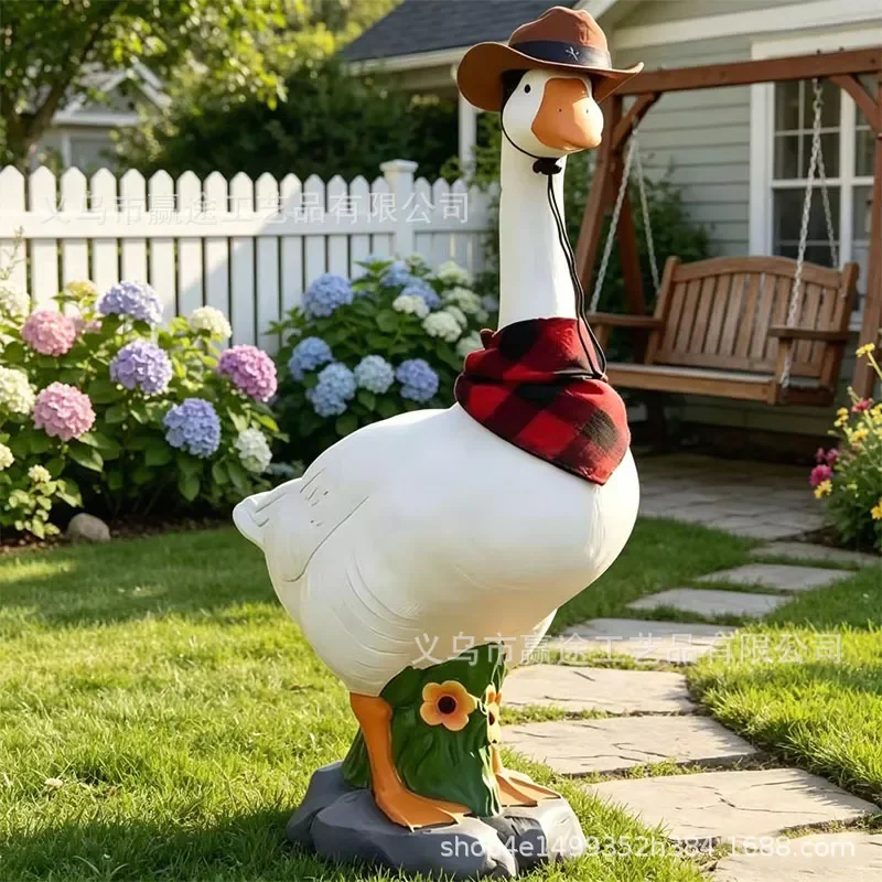 White Goose Resin Statue Pastoral Animal Figurine for Garden Lawn Yard Outdoor Decor