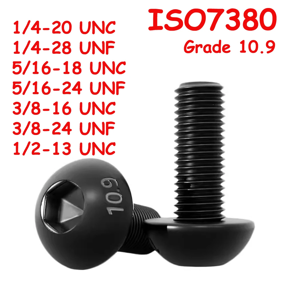 

Yiqianyuan 1/4'' to 1/2'' UNC UNF Thread ISO7380 Grade 10.9 Alloy Steel Hex Socket Button Head Screws Mushroom Allen Key Bolts