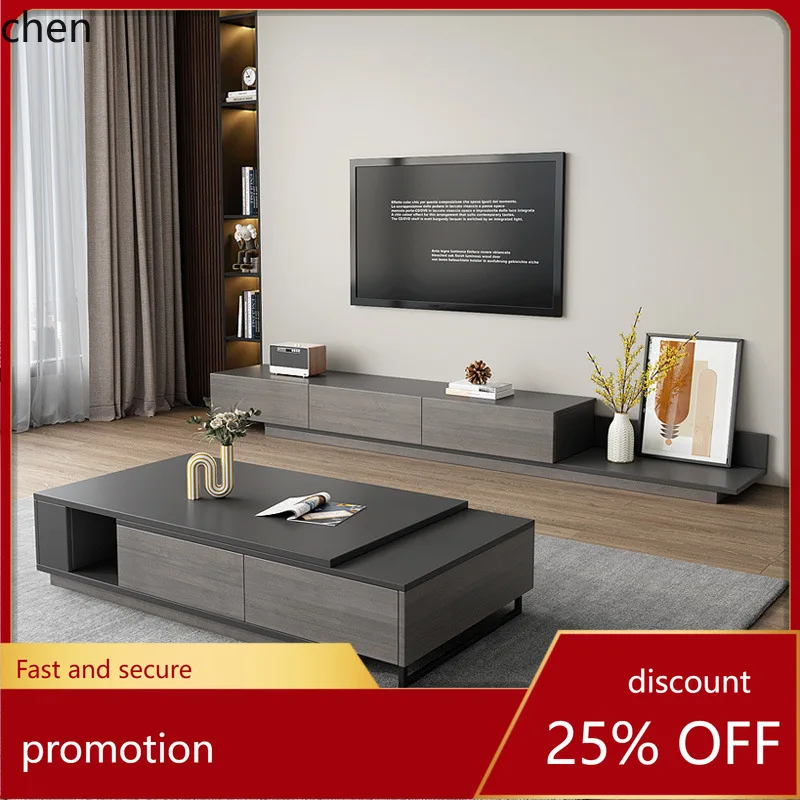 HT Extendable Coffee Table TV Cabinet Set Modern Minimalist Style Living Room Home Tea Table Storage Cabinet