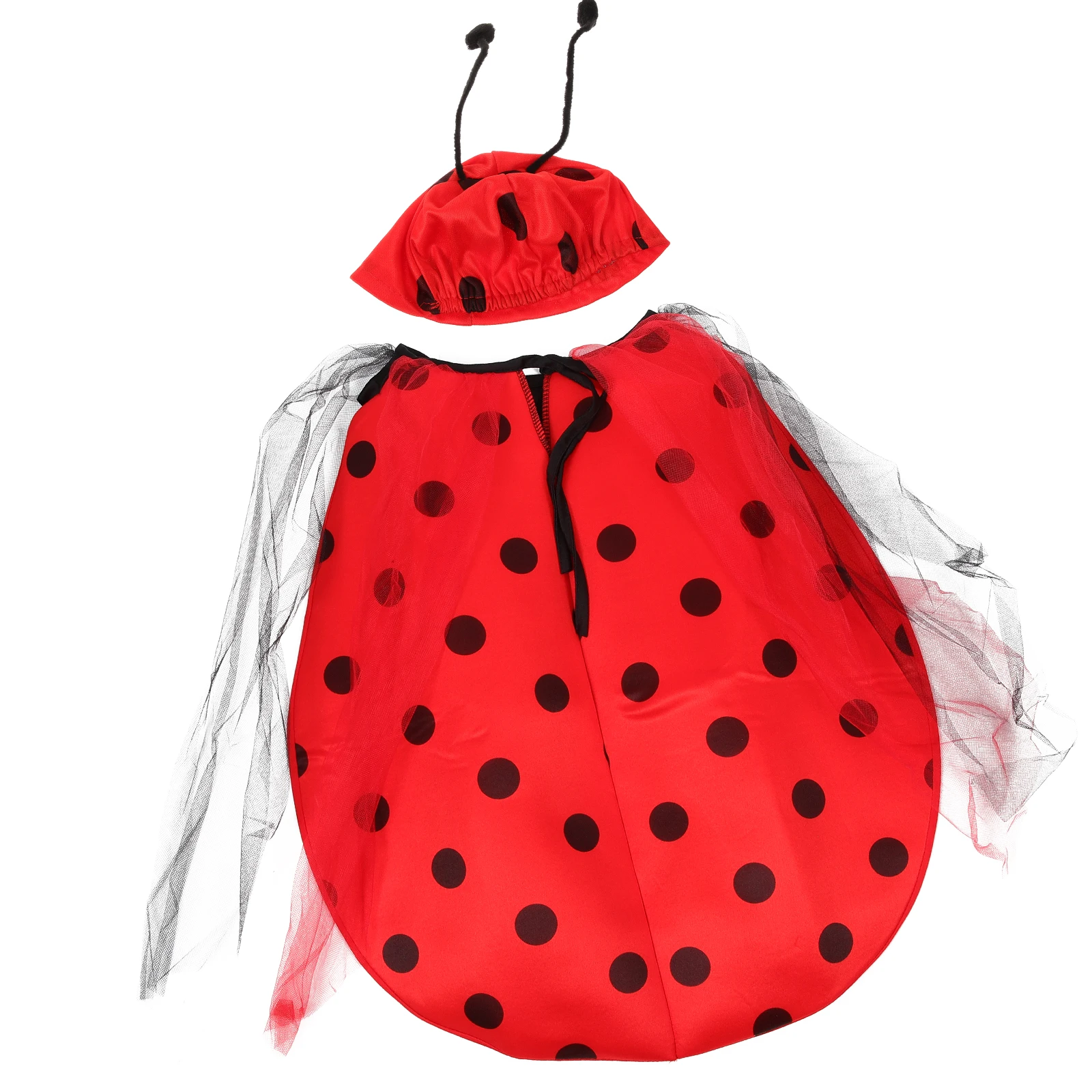 

2pcs Girls Ladybug Costume Set Dress Wings Antenna Headband Lightweight Outfit Halloween Christmas Dance L Size