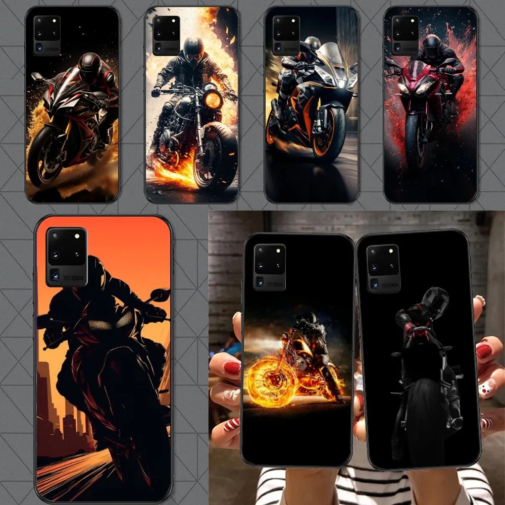 Motorcycle Rider Mobile Cell Phone Case for Samsung A91 A81 A73 A72 A71 A30S A20 A12 A13 A52 A53 4G 5G Black Phone Cover Funda