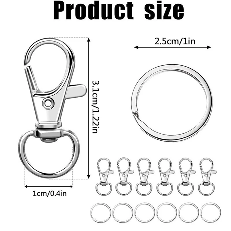 AT19-Key Chain Clip Hooks 100PCS Swivel Clasps Lanyard Snap Hooks With Key Rings Lobster Claw For Keychains Jewelry