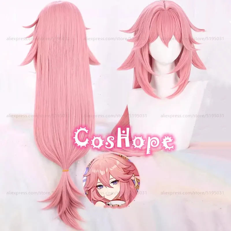 Yae Miko Cosplay Perücke Frauen 85 cm Lange Rosa Perücke Cosplay Anime Cosplay Perücken Hitzebeständige Synthetische Perücken Halloween