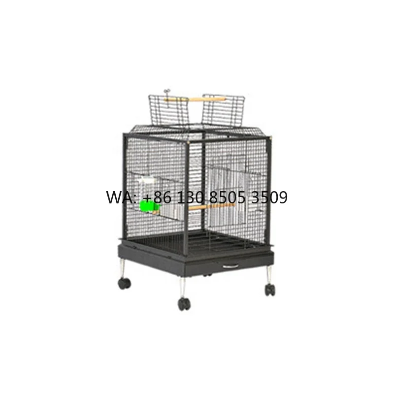 

Large Black Powder Coated Metal Wire Bird Cage Set Sturdy Portable Breeding Parrot Cage Heavy Duty Metal Pet Bird Cage for Small