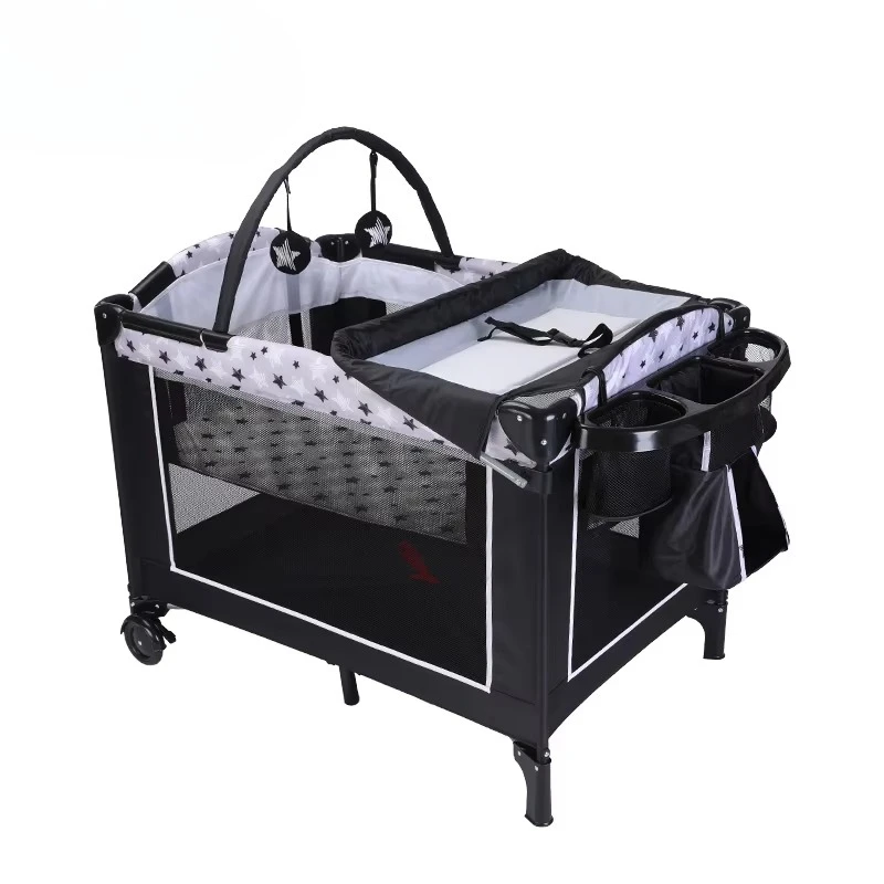 

3-in-1 crib Sturdy playground for babies, toy bar with padded pads and plush toys