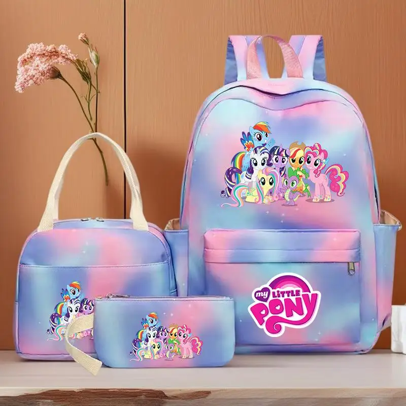 

3Pcs My Little Pony Colorful Backpack Set With Tote and Pouch Large Capacity Lightweight Breathable Outdoor Knapsack