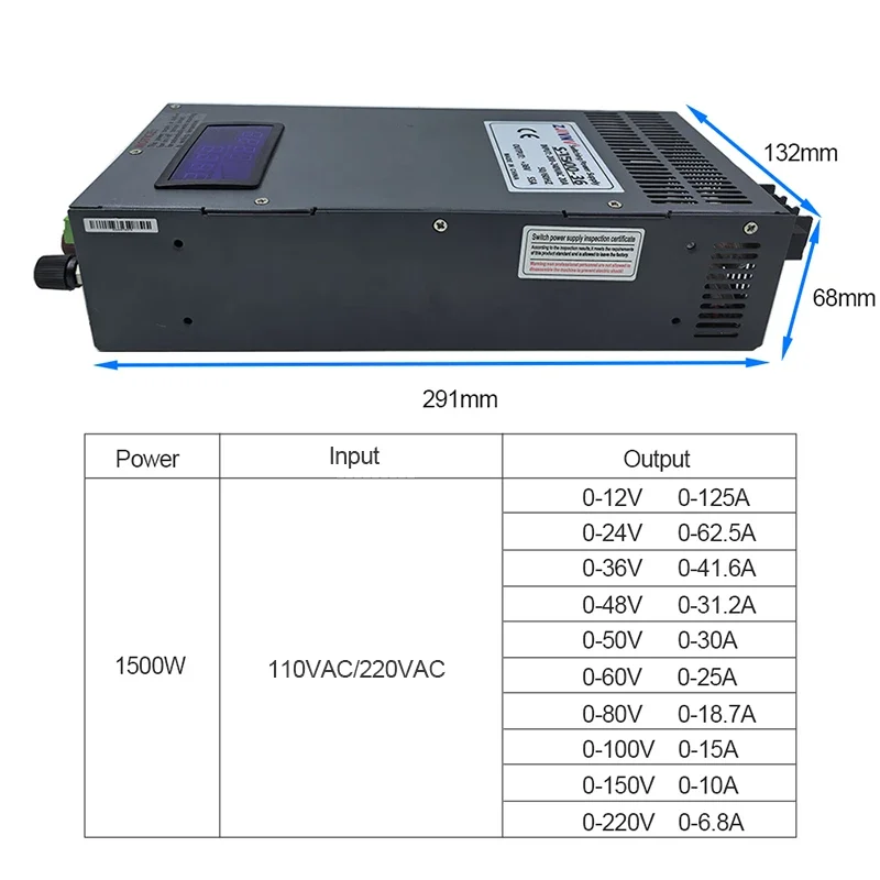 1500W Adjustable Switching Power Supply with&without display AC 220V/110V to DC 12V 24V 36V 48V 60V 72V 80V 90V 100V 220V 300V