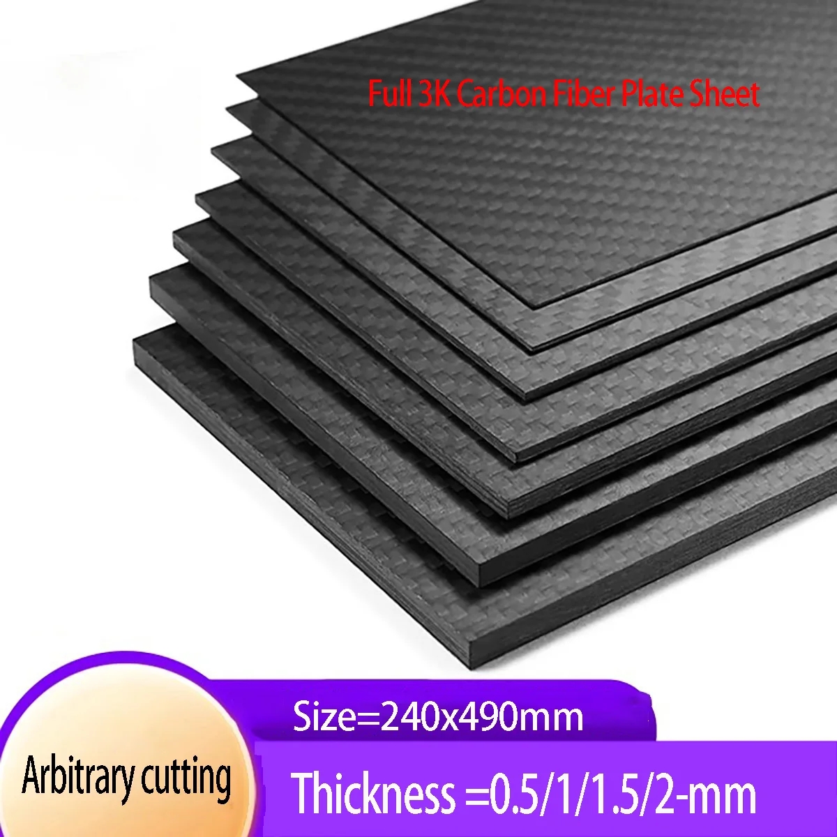 

Thickness 0.5/1/1.5/2mm Full 3K Carbon Fiber Plate Sheet High Strength Carbon Board Panel Size=240x490mm
