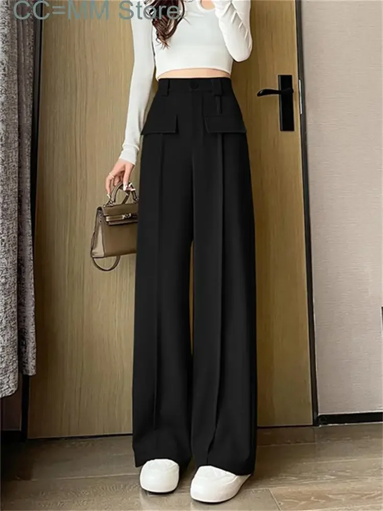 New Baggy Suits Pants Women High Waisted Solid Korean Fashion Full Length Wide Leg Pants Office Ladies Chic Casual Pants