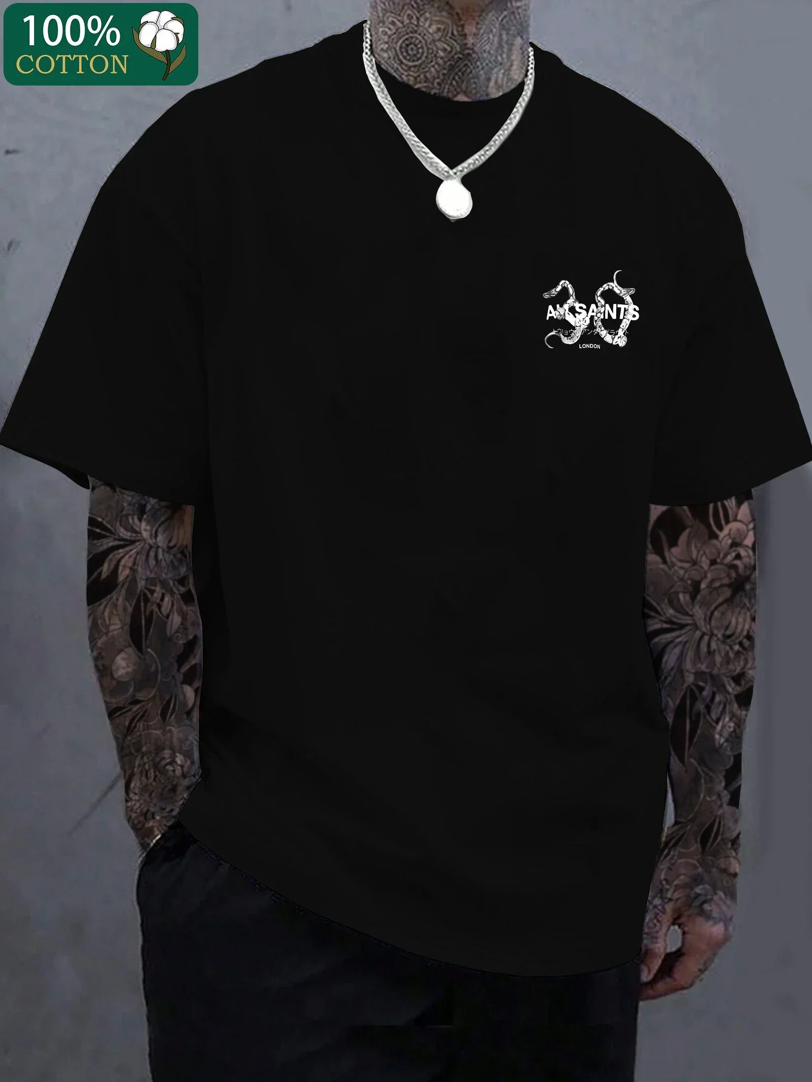 

Летняя мужская хлопковая повседневная футболка с буквенным принтом питона для спортзала, черная свободная уличная футболка с круглым вырезом для пар