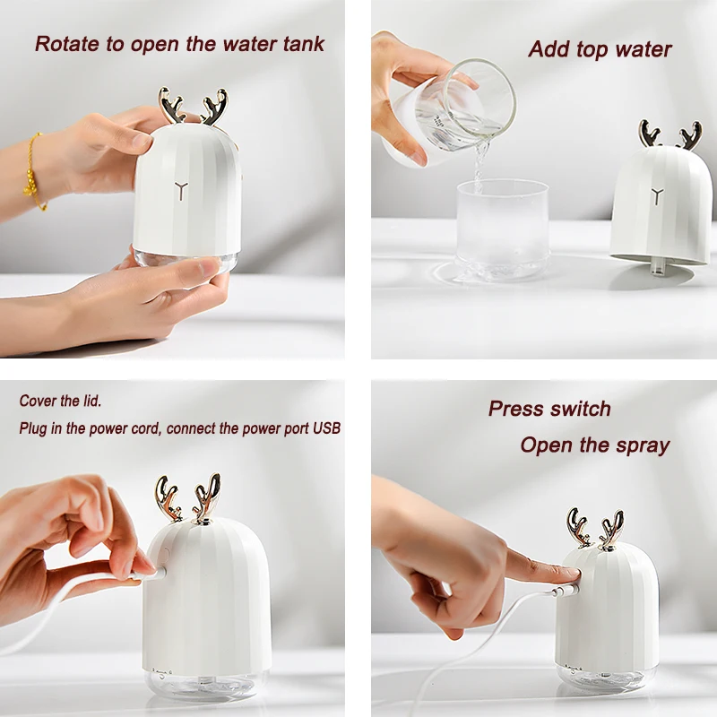 Ultrasone luchtbevochtiger Essentiële 220ML olieverspreider met LED-nachtlampje Elektrische aromatherapie USB-luchtbevochtiger