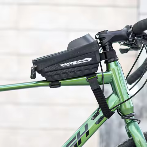 Touch Screen MTB Waterproof Phone Holder Case Bike Pouch Bicycle Front Frame Bag Touch Screen Cycling Bag PU Fit for 7 In Phones