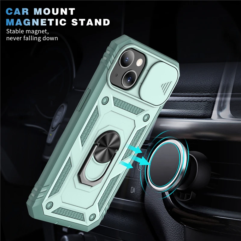 Slide Camera Lens Protection Magnetic Ring Holder Case For iPhone 17 16 15 14 13 12 11 Pro Max Plus Mini XR XS Shockproof Cover
