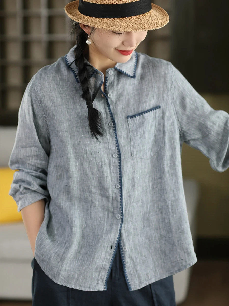 

Ретро-кардиган из 100% льна с позолоченным плетением, женский, ручной вязки, с отложным воротником, на пуговицах, весенний сезон