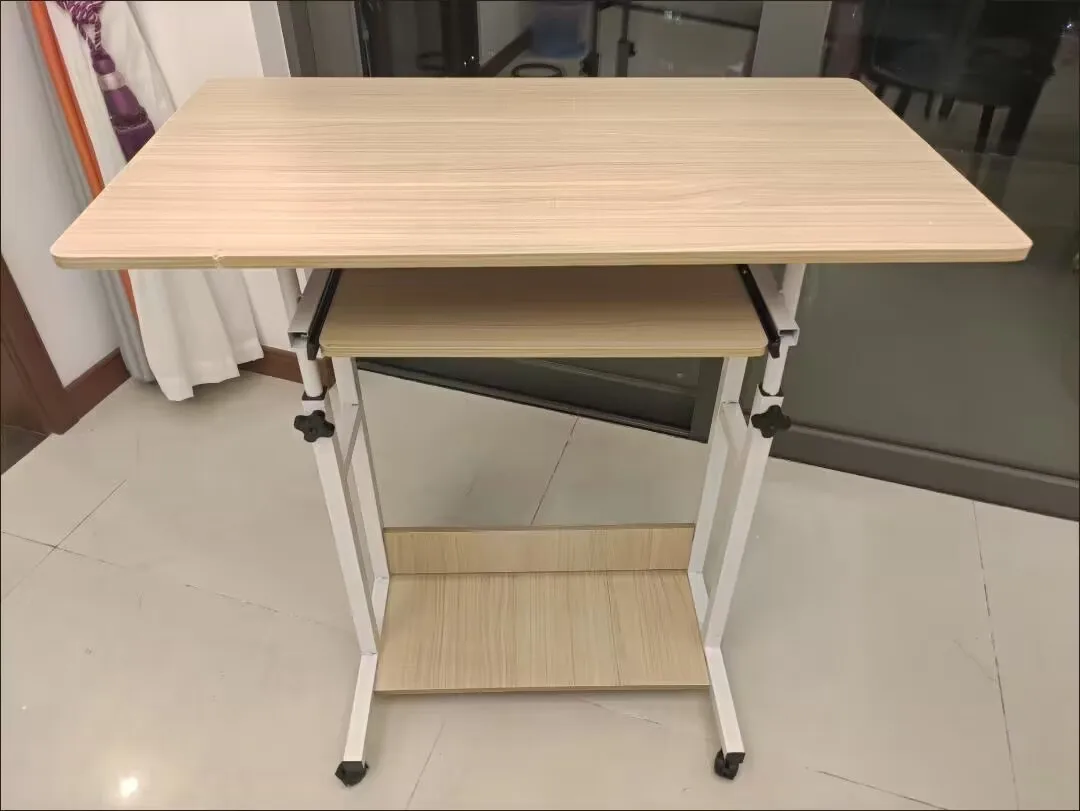 Escritorio grande para ordenador de estudio, mesita de noche elevable con estante de almacenamiento inferior con ruedas, mesa extraíble de 80x50cm