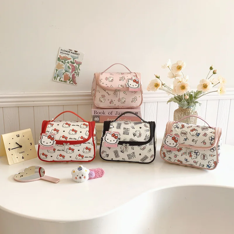 

Cute Sanrio Hello Kitty Tote Bag Women Portable Travel Small Cosmetic Organizer Makeup Storage Zipper Toiletry Bag Washing Pouch