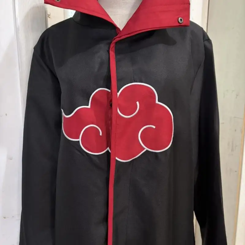 Anime Naruto Akatsuki Kapuzenumhang Cosplay-Kostüm Rote Wolken-Robe mit Reißverschluss Halloween-Karneval-Party-Outfit für Erwachsene Unisex