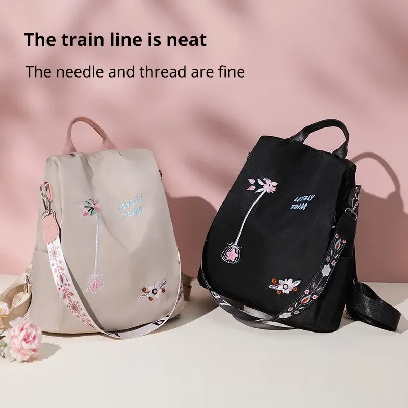 

Waterproof Oxford Women Backpack Fashion Casual Embroidery Bag Designer Female Large Capacity Travel Handbag Shopping Knaps