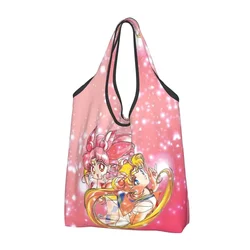 Fashion Print Super Sailors Moon Chibi  Shopping Tote Bag Portable Shoulder Shopper Anime Handbag