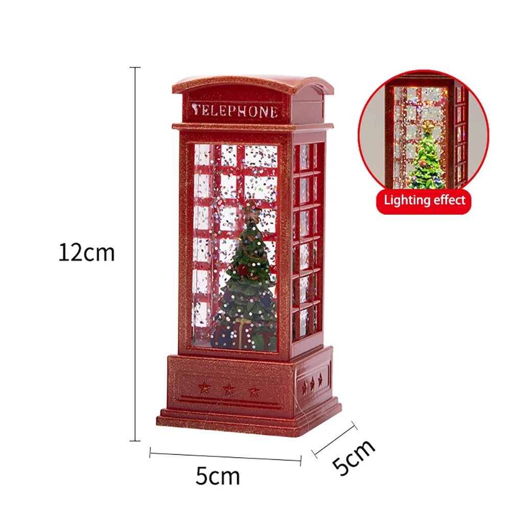 Christmas Lantern Snow Globe Lantern Christmas Water Glittering Snow Telephone Booth for Festival for Kids, Tree