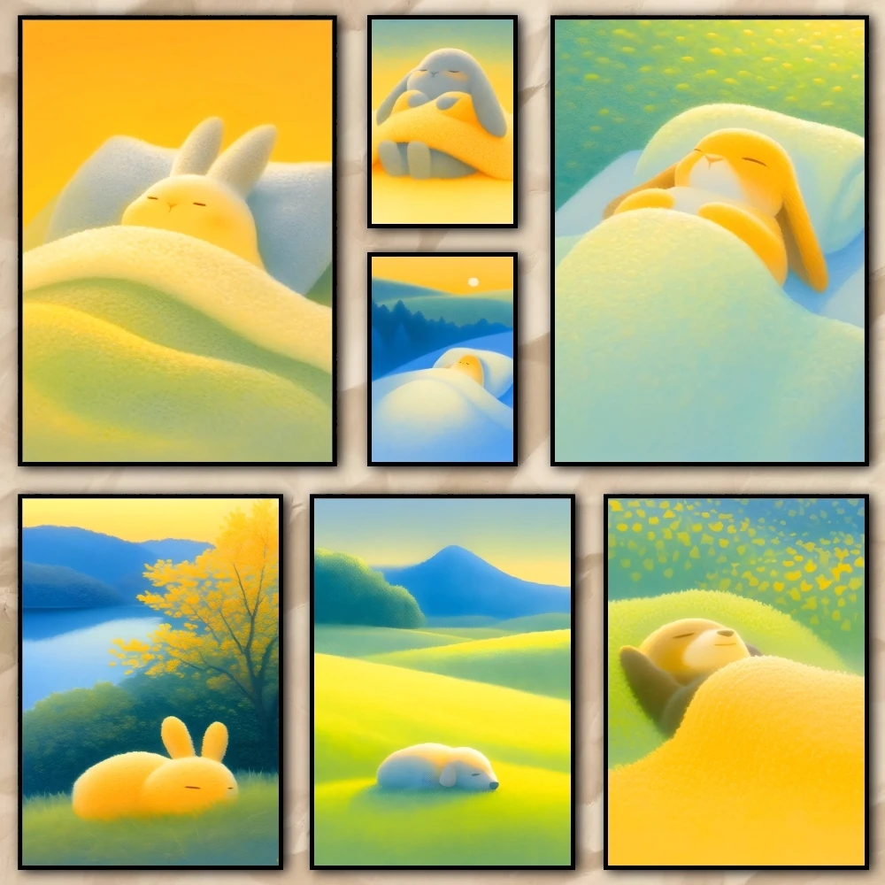Cute Animals Spring Sleep Series Poster HD art sticky wall waterproof home living room bedroom bar aesthetic decoration