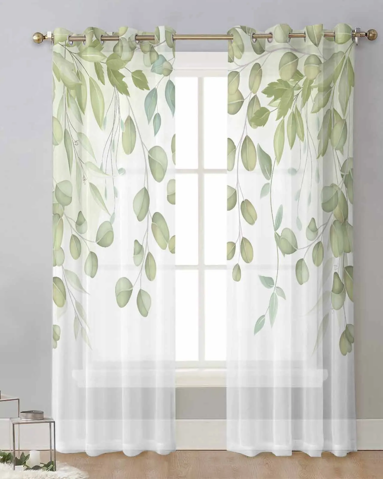 Countryside Plant Flowers Watercolors Tulle Curtains Living Room Sheer Window Treatments Voile Drapes with Grommets Home Decor