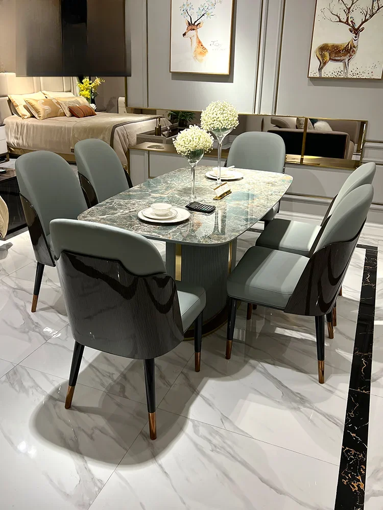 

Italian Light Luxury High-End Dining Table Marble Post-Modern Simple Rectangular Dining Table