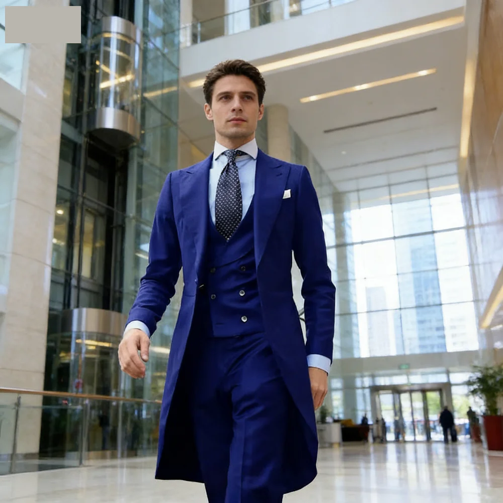 

Длинный формальный пиджак из 3-х частей для свадьбы, однотонные мужские костюмы, смокинг для выпускного бала, комплект одежды.