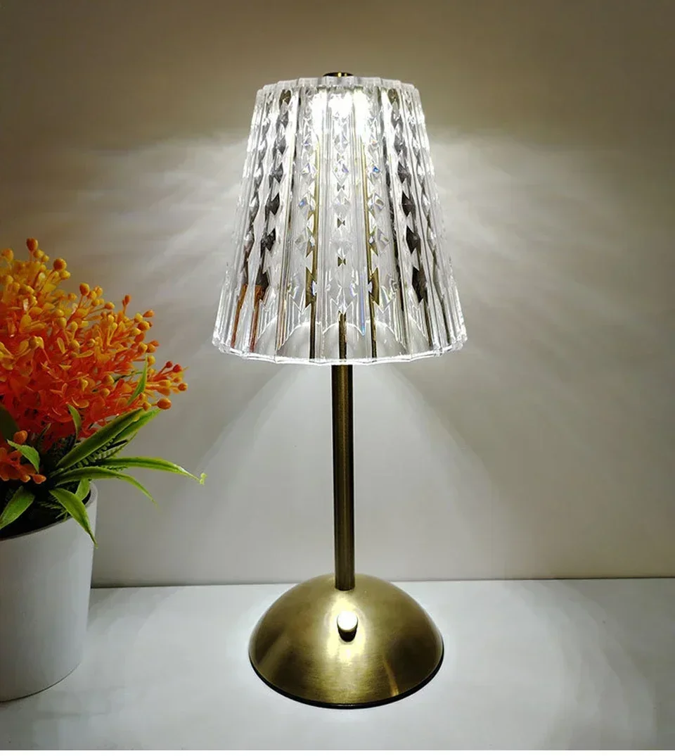 Rechargeable Touch Table Lamp 3 Colors Dimmable Artificial Crystal Lamp Portable Night Light for Bedroom Living Room Restaurant