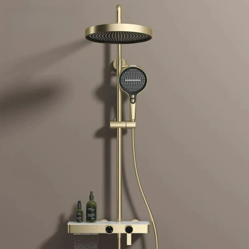 

Customizable Cross-Border Brushed Gold Full Copper Waterfall Pressurized Shower Set Household Shower Head Knob