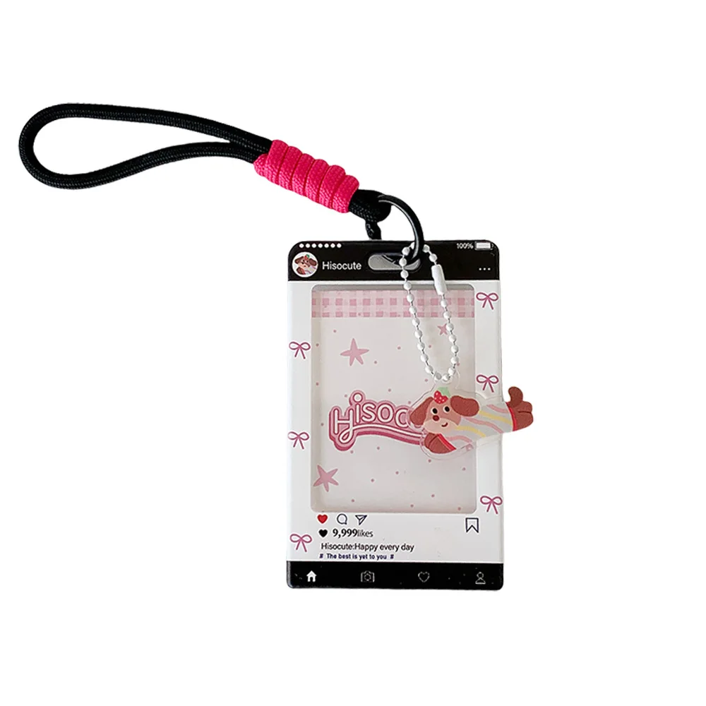 Student Cute Small Animal 3‑Inch Photocard Holder Cartoon Acrylic Slide‑Cover Card Case With Lanyard Keychain Pendant